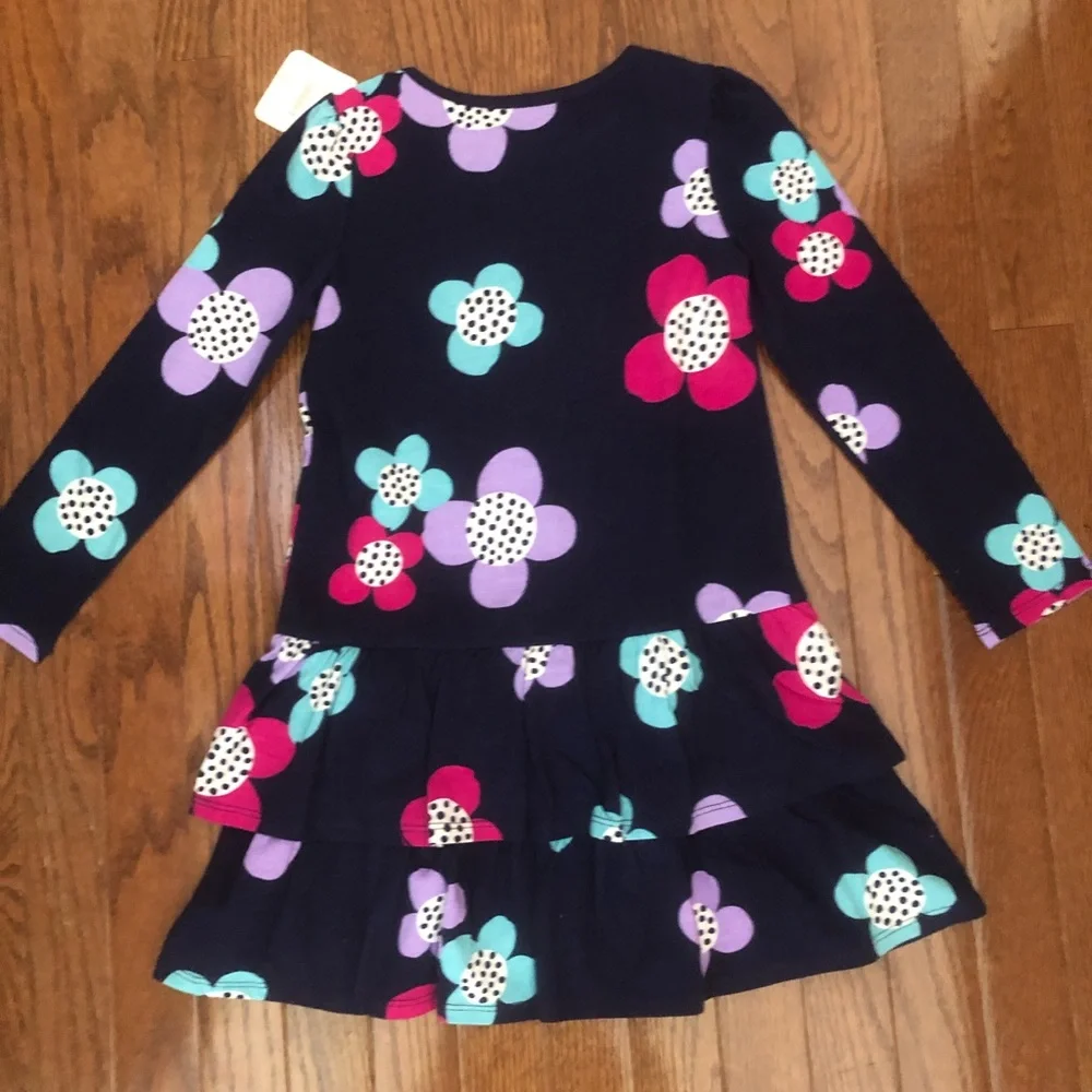 Gymboree navy floral ruffled cotton dress
